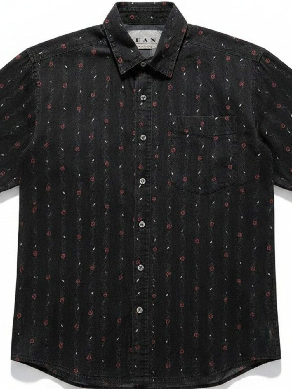 FRANK Vintage 90S Men's Black Patterned Button-Up Shirt Size Small